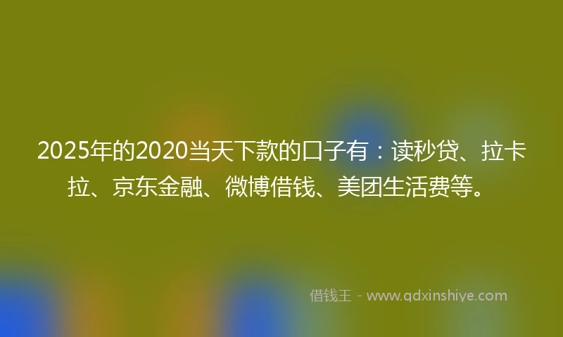2025年的2020当天下款的口子有：读秒贷、拉卡拉、京东金融、微博借钱、美团生活费等。