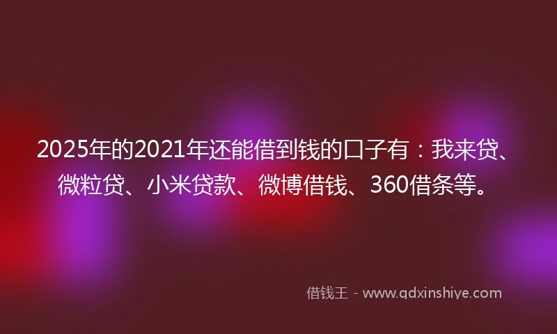 2025年的2021年还能借到钱的口子有：我来贷、微粒贷、小米贷款、微博借钱、360借条等。