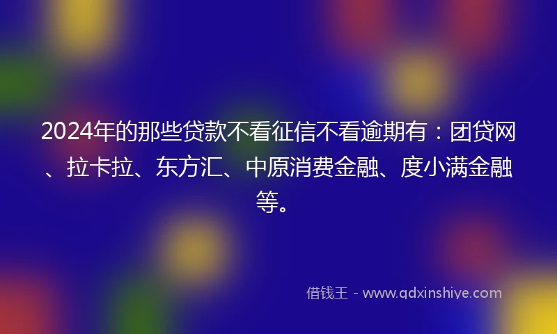 2024年的那些贷款不看征信不看逾期有：团贷网、拉卡拉、东方汇、中原消费金融、度小满金融等。