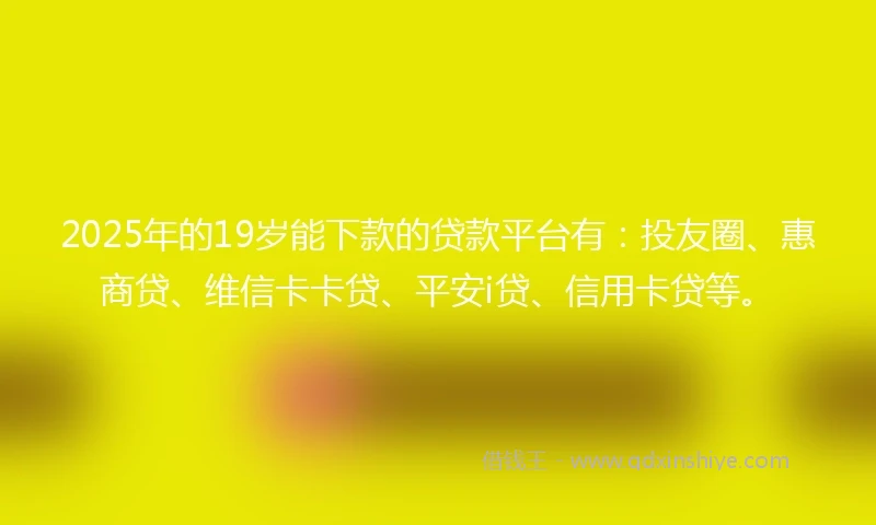 2025年的19岁能下款的贷款平台有：投友圈、惠商贷、维信卡卡贷、平安i贷、信用卡贷等。