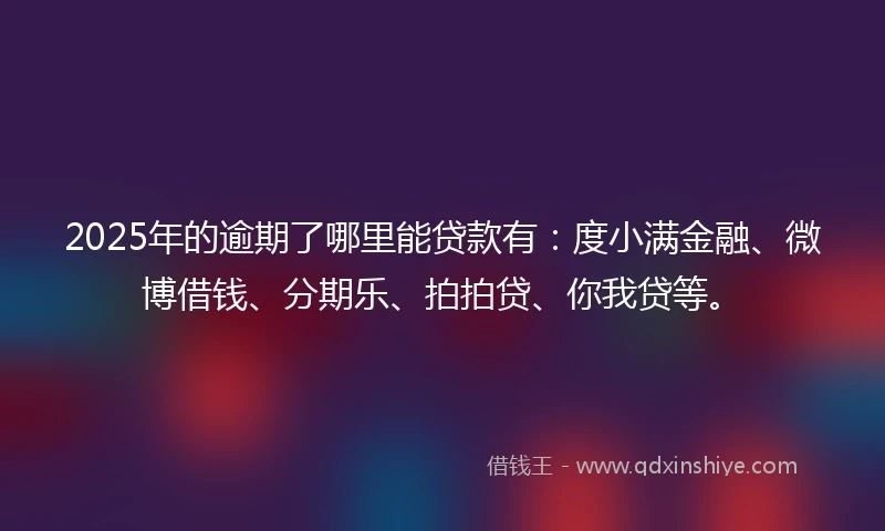 2025年的逾期了哪里能贷款有：度小满金融、微博借钱、分期乐、拍拍贷、你我贷等。