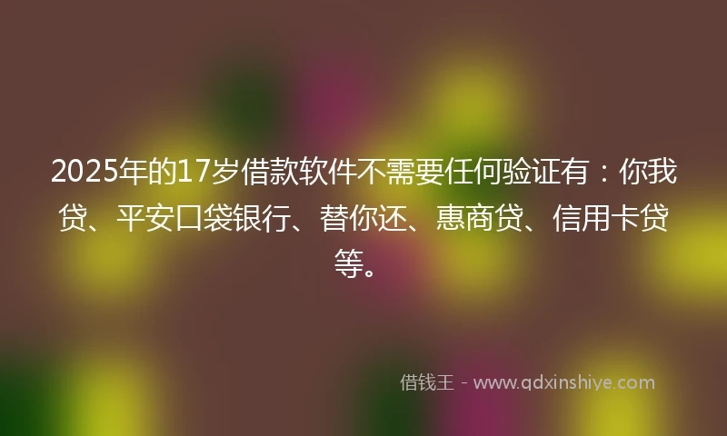 2025年的17岁借款软件不需要任何验证有：你我贷、平安口袋银行、替你还、惠商贷、信用卡贷等。