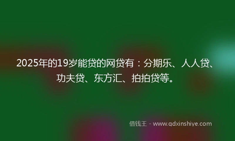 2025年的19岁能贷的网贷有：分期乐、人人贷、功夫贷、东方汇、拍拍贷等。