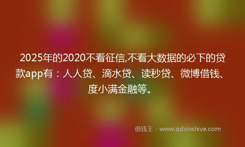 2025年的2020不看征信,不看大数据的必下的贷款app有：人人贷、滴水贷、读秒贷、微博借钱、度小满金融等。