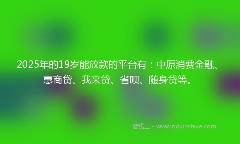 2025年的19岁能放款的平台有：中原消费金融、惠商贷、我来贷、省呗、随身贷等。