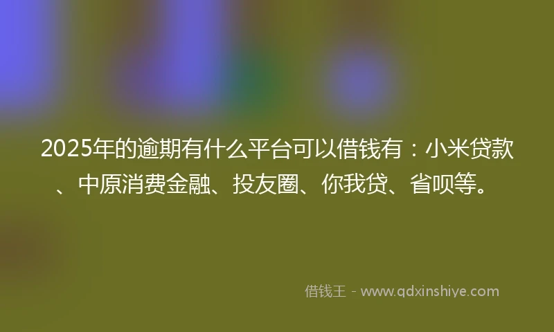 2025年的逾期有什么平台可以借钱有：小米贷款、中原消费金融、投友圈、你我贷、省呗等。