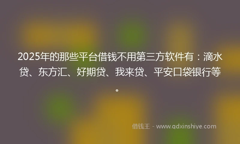 2025年的那些平台借钱不用第三方软件有：滴水贷、东方汇、好期贷、我来贷、平安口袋银行等。