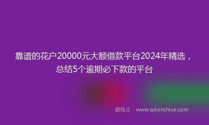 靠谱的花户20000元大额借款平台2024年精选，总结5个逾期必下款的平台