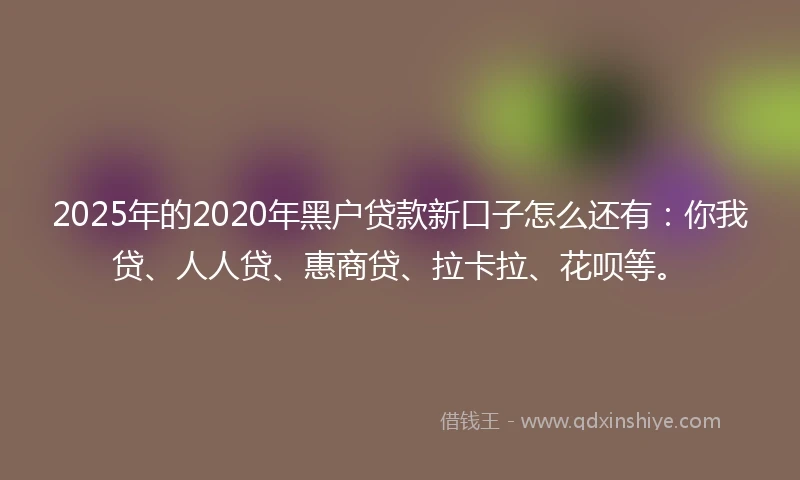 2025年的2020年黑户贷款新口子怎么还有：你我贷、人人贷、惠商贷、拉卡拉、花呗等。