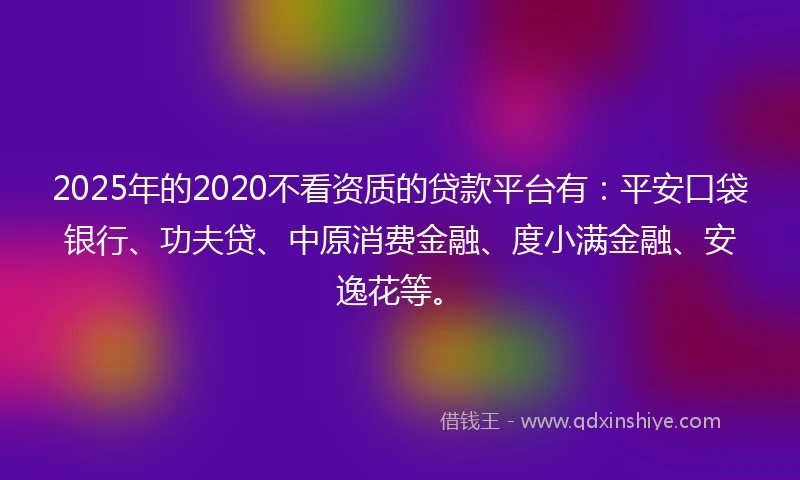 2025年的2020不看资质的贷款平台有：平安口袋银行、功夫贷、中原消费金融、度小满金融、安逸花等。