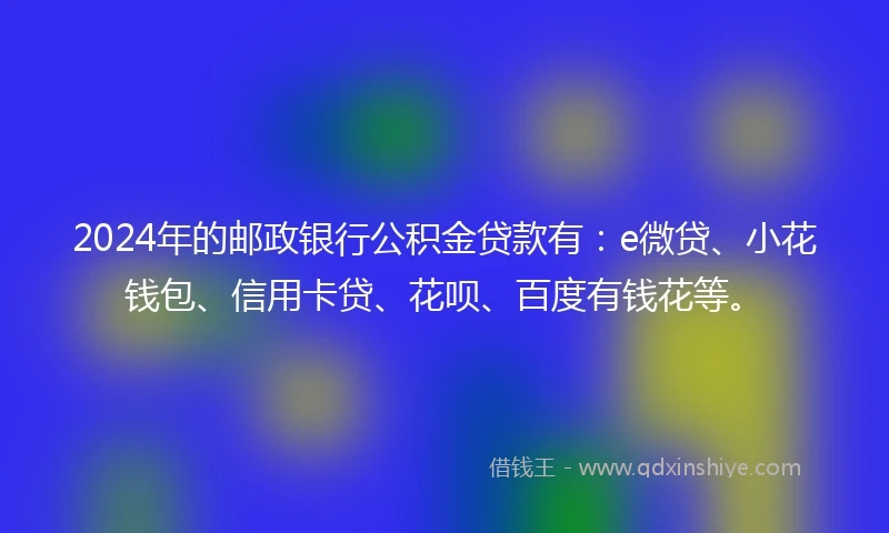 2024年的邮政银行公积金贷款有：e微贷、小花钱包、信用卡贷、花呗、百度有钱花等。