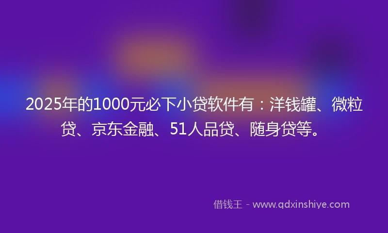 2025年的1000元必下小贷软件有：洋钱罐、微粒贷、京东金融、51人品贷、随身贷等。