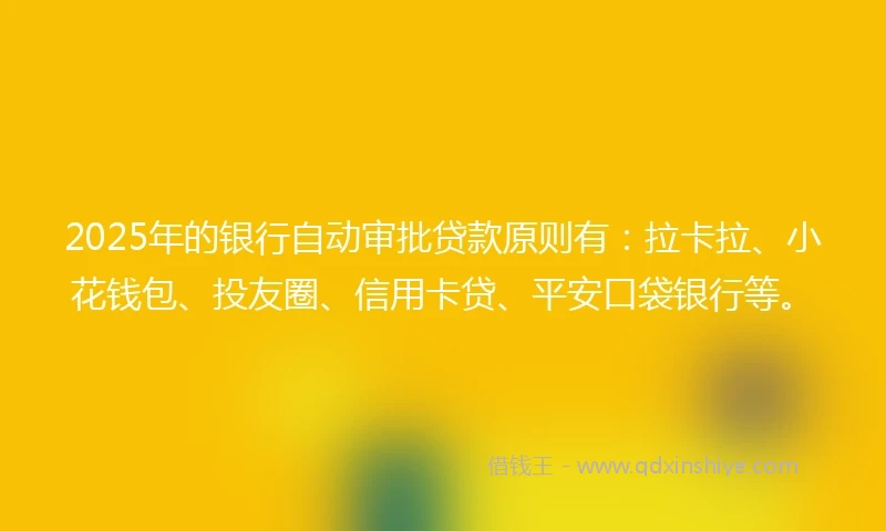 2025年的银行自动审批贷款原则有：拉卡拉、小花钱包、投友圈、信用卡贷、平安口袋银行等。
