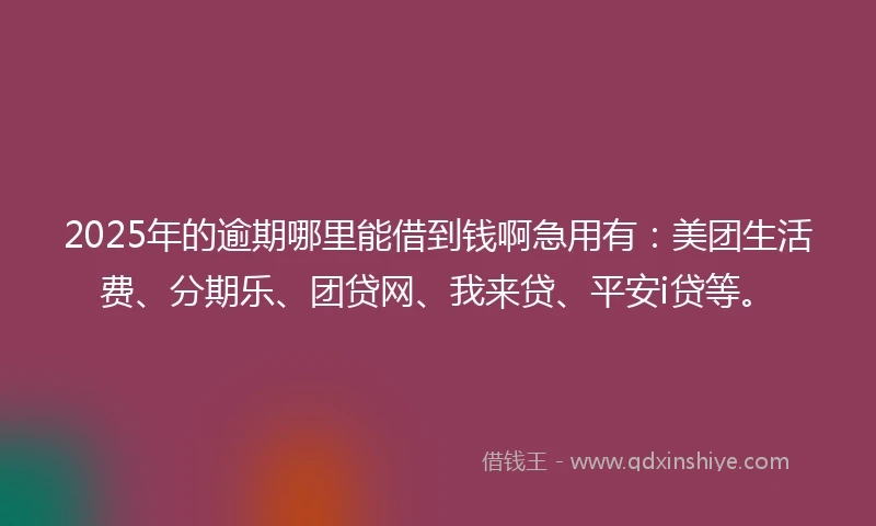 2025年的逾期哪里能借到钱啊急用有：美团生活费、分期乐、团贷网、我来贷、平安i贷等。