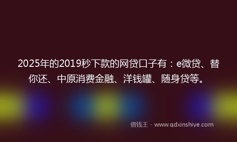 2025年的2019秒下款的网贷口子有：e微贷、替你还、中原消费金融、洋钱罐、随身贷等。