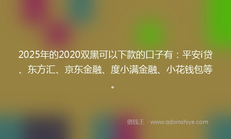 2025年的2020双黑可以下款的口子有：平安i贷、东方汇、京东金融、度小满金融、小花钱包等。