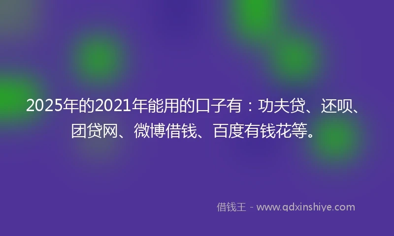 2025年的2021年能用的口子有：功夫贷、还呗、团贷网、微博借钱、百度有钱花等。