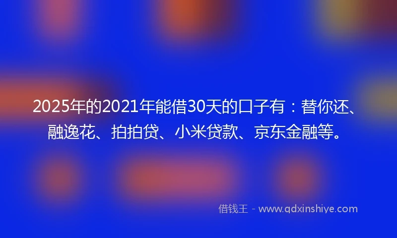 2025年的2021年能借30天的口子有：替你还、融逸花、拍拍贷、小米贷款、京东金融等。