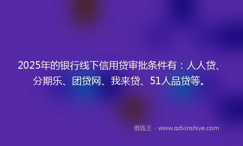 2025年的银行线下信用贷审批条件有：人人贷、分期乐、团贷网、我来贷、51人品贷等。