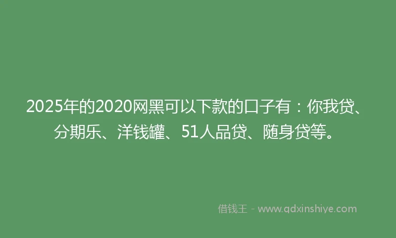 2025年的2020网黑可以下款的口子有：你我贷、分期乐、洋钱罐、51人品贷、随身贷等。
