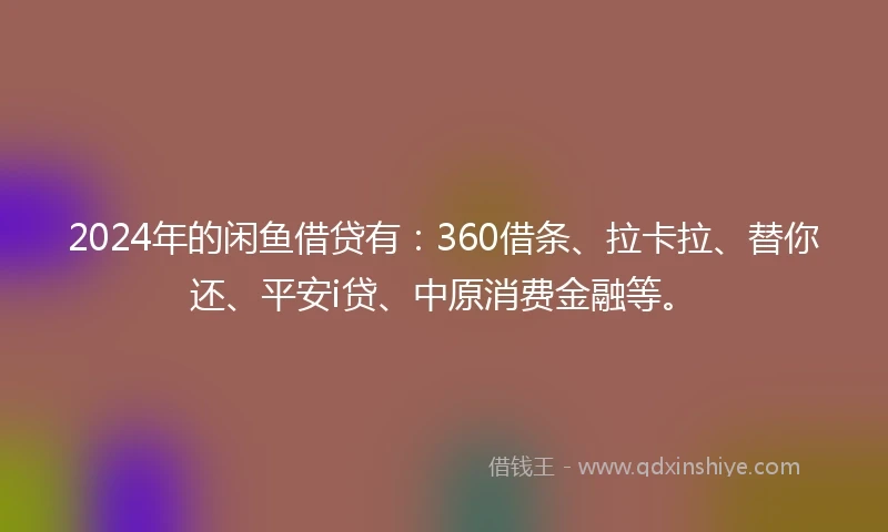 2024年的闲鱼借贷有：360借条、拉卡拉、替你还、平安i贷、中原消费金融等。
