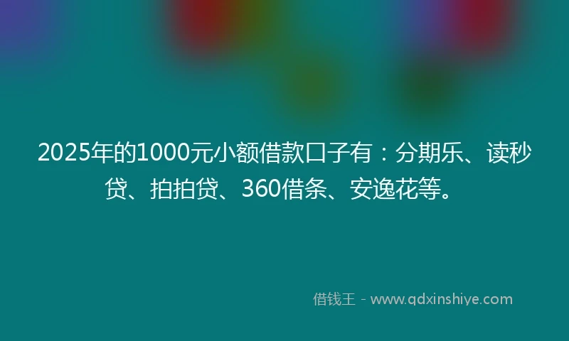 2025年的1000元小额借款口子有：分期乐、读秒贷、拍拍贷、360借条、安逸花等。