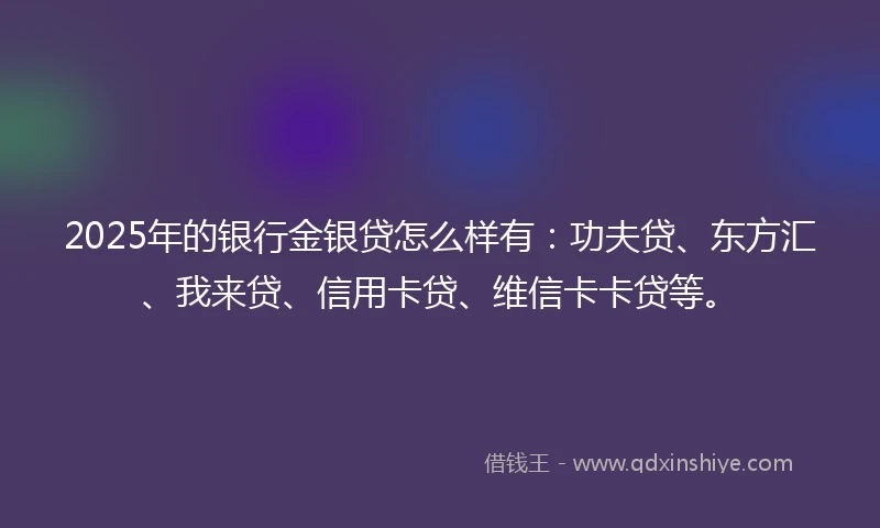 2025年的银行金银贷怎么样有：功夫贷、东方汇、我来贷、信用卡贷、维信卡卡贷等。