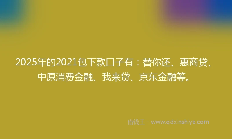 2025年的2021包下款口子有：替你还、惠商贷、中原消费金融、我来贷、京东金融等。