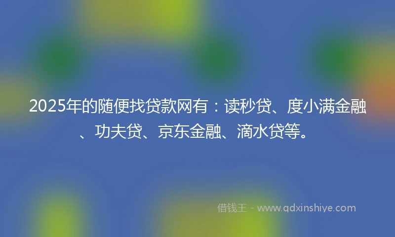 2025年的随便找贷款网有：读秒贷、度小满金融、功夫贷、京东金融、滴水贷等。