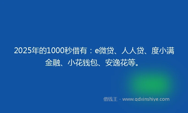 2025年的1000秒借有：e微贷、人人贷、度小满金融、小花钱包、安逸花等。