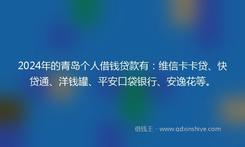 2024年的青岛个人借钱贷款有：维信卡卡贷、快贷通、洋钱罐、平安口袋银行、安逸花等。
