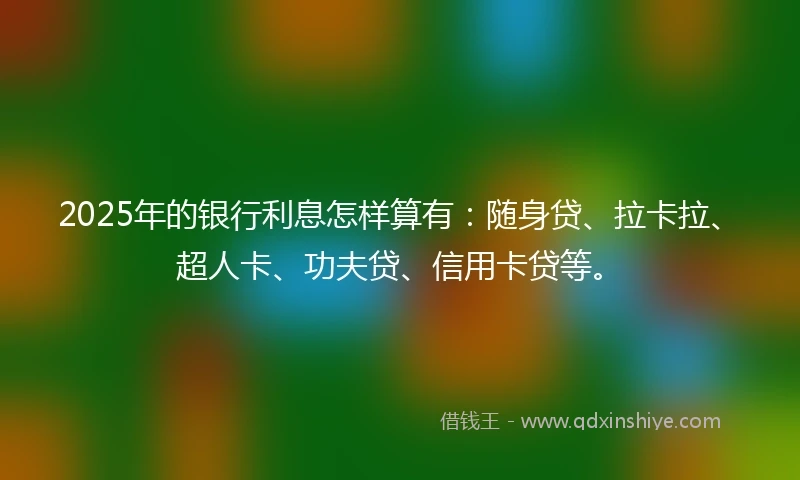 2025年的银行利息怎样算有：随身贷、拉卡拉、超人卡、功夫贷、信用卡贷等。