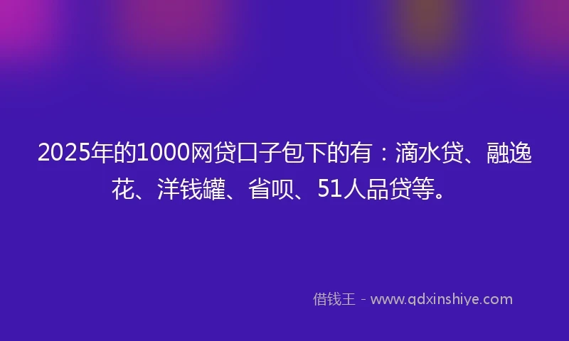 2025年的1000网贷口子包下的有：滴水贷、融逸花、洋钱罐、省呗、51人品贷等。