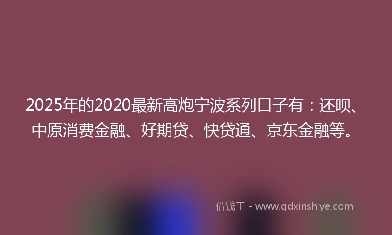 2025年的2020最新高炮宁波系列口子有：还呗、中原消费金融、好期贷、快贷通、京东金融等。