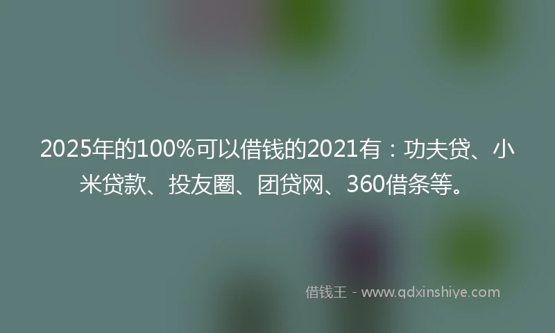2025年的100%可以借钱的2021有：功夫贷、小米贷款、投友圈、团贷网、360借条等。