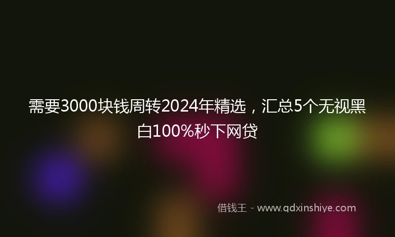 需要3000块钱周转2024年精选，汇总5个无视黑白100%秒下网贷
