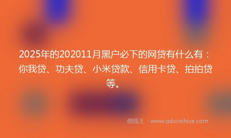 2025年的202011月黑户必下的网贷有什么有：你我贷、功夫贷、小米贷款、信用卡贷、拍拍贷等。