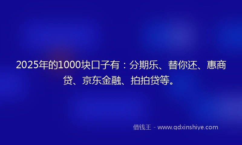 2025年的1000块口子有：分期乐、替你还、惠商贷、京东金融、拍拍贷等。