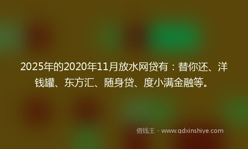 2025年的2020年11月放水网贷有：替你还、洋钱罐、东方汇、随身贷、度小满金融等。