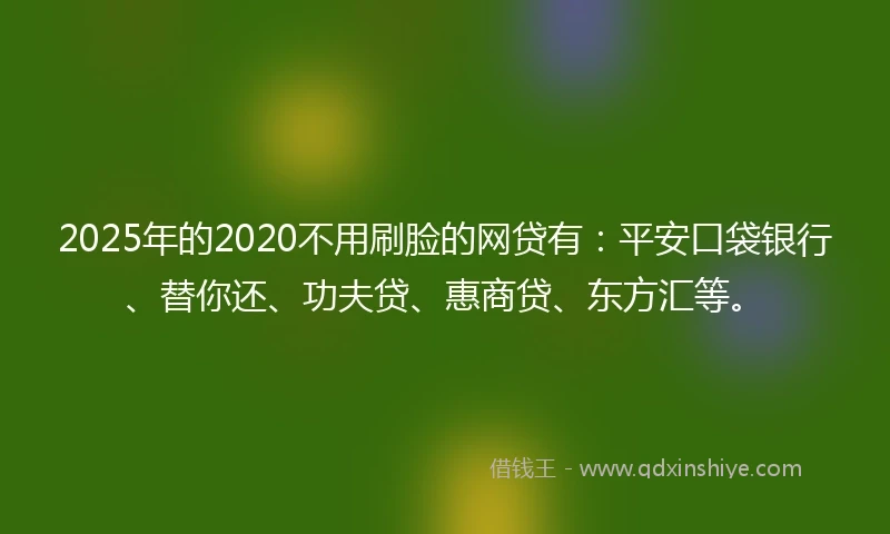2025年的2020不用刷脸的网贷有：平安口袋银行、替你还、功夫贷、惠商贷、东方汇等。