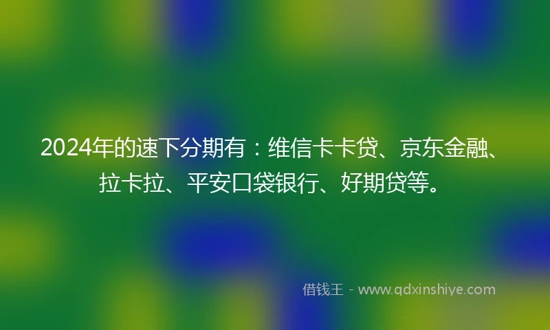 2024年的速下分期有：维信卡卡贷、京东金融、拉卡拉、平安口袋银行、好期贷等。