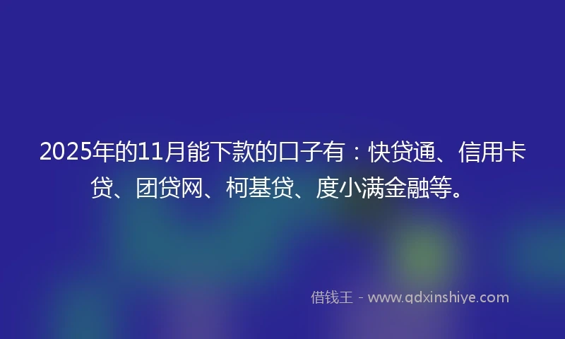 2025年的11月能下款的口子有：快贷通、信用卡贷、团贷网、柯基贷、度小满金融等。