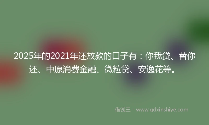 2025年的2021年还放款的口子有：你我贷、替你还、中原消费金融、微粒贷、安逸花等。