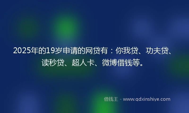 2025年的19岁申请的网贷有：你我贷、功夫贷、读秒贷、超人卡、微博借钱等。