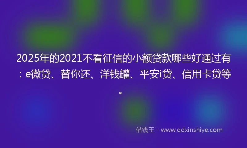 2025年的2021不看征信的小额贷款哪些好通过有：e微贷、替你还、洋钱罐、平安i贷、信用卡贷等。