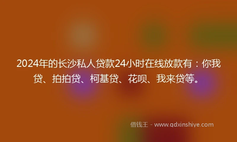 2024年的长沙私人贷款24小时在线放款有：你我贷、拍拍贷、柯基贷、花呗、我来贷等。