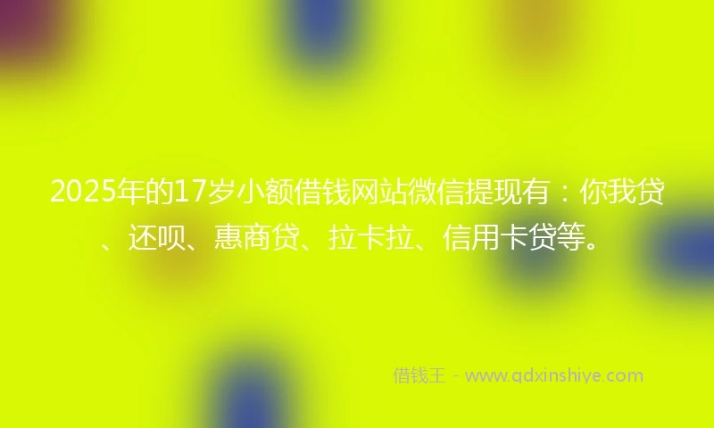 2025年的17岁小额借钱网站微信提现有：你我贷、还呗、惠商贷、拉卡拉、信用卡贷等。