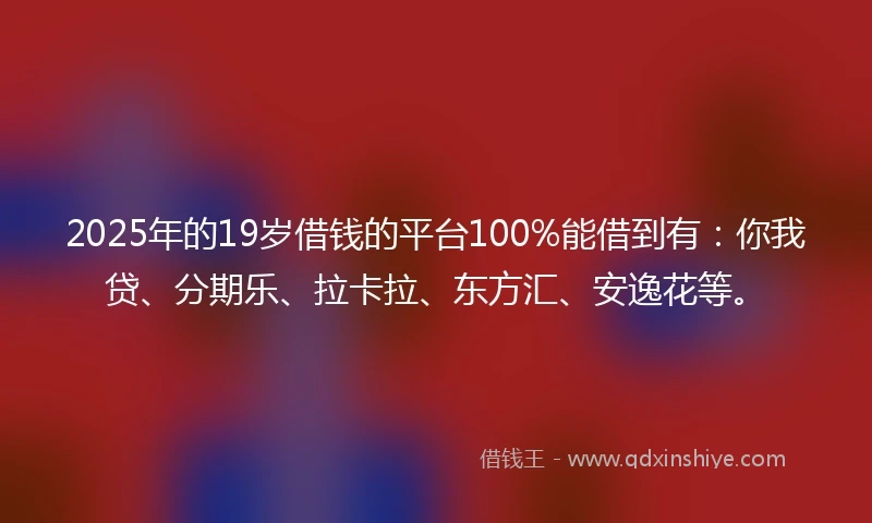 2025年的19岁借钱的平台100%能借到有：你我贷、分期乐、拉卡拉、东方汇、安逸花等。