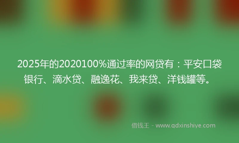 2025年的2020100%通过率的网贷有：平安口袋银行、滴水贷、融逸花、我来贷、洋钱罐等。