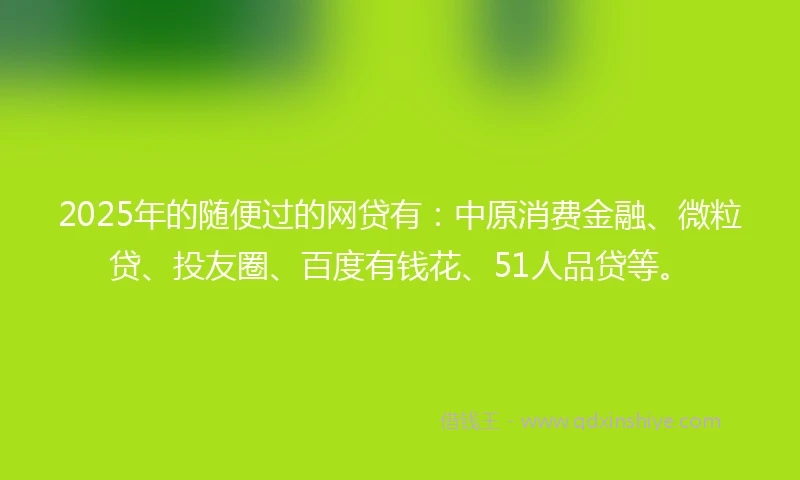2025年的随便过的网贷有：中原消费金融、微粒贷、投友圈、百度有钱花、51人品贷等。